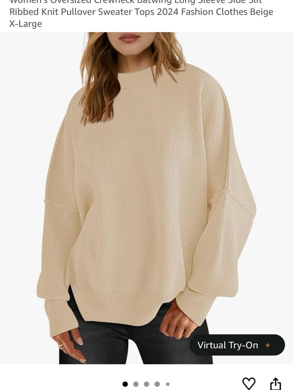 Beige Ribbed Oversized Crewneck Sweater Logene Amazon XL